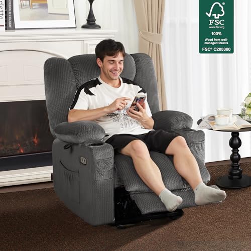 MCombo Zero Gravity Power Recliner Chair with Heat and Vibration Massage, Reclining Chair with USB & Type C Ports, Cup Holders for Living Room