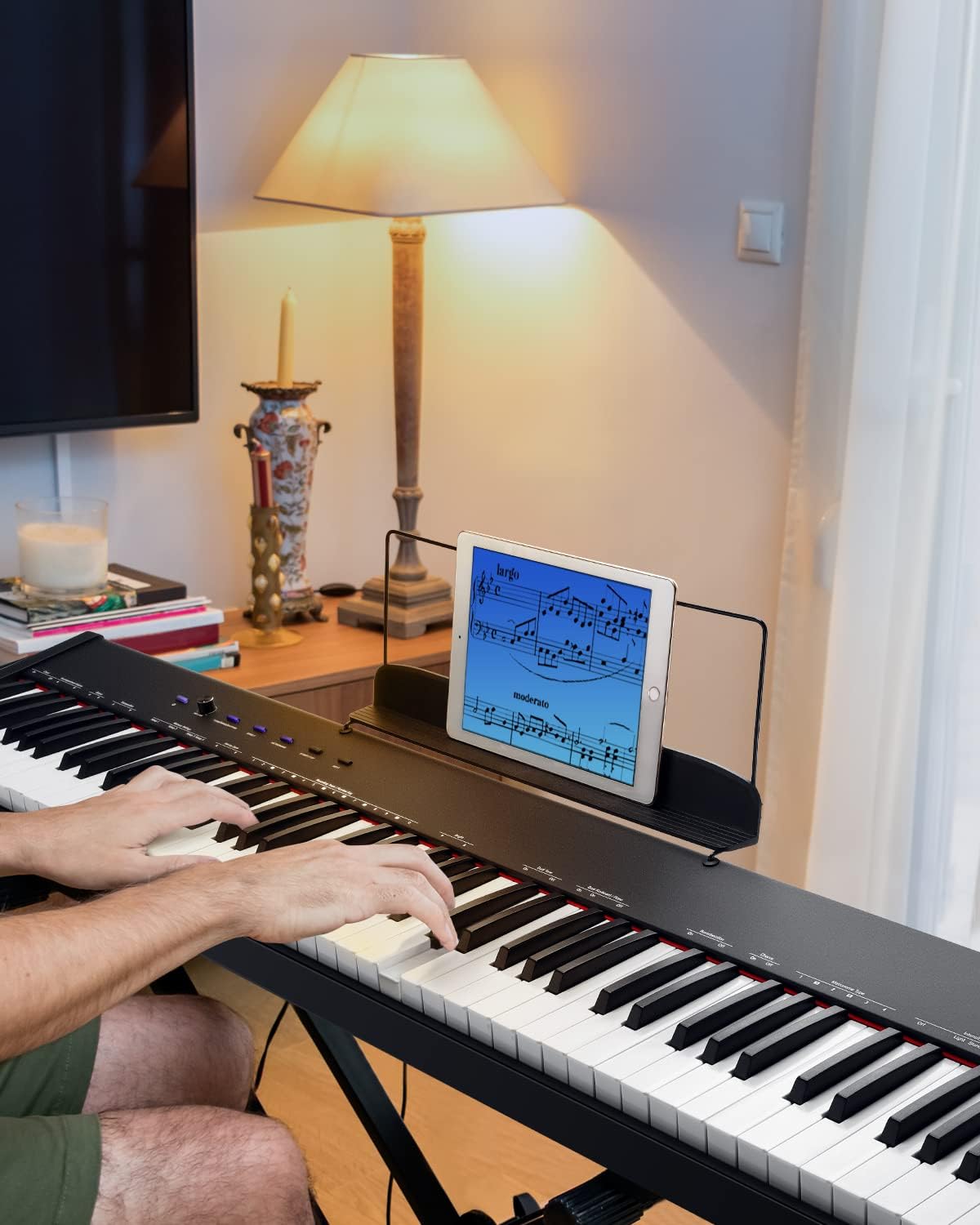 Moukey Beginner Digital Piano 88 Key Full-Size Semi-Weighted Electric Keyboard, Stand (MEP-110)
