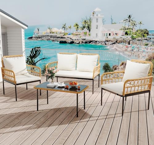 3 Piece Patio Bistro Set, Outdoor Wicker Table and Chairs Set of 2