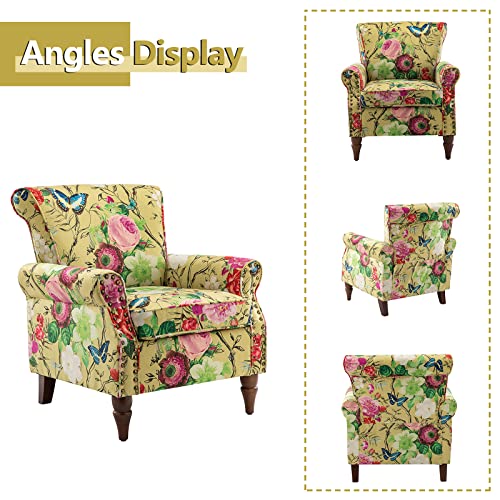 HULALA HOME Modern Wingback Accent Chair with Wood Legs & Removable Cushion, Comfy Upholstered Armchair with Nailhead Trim