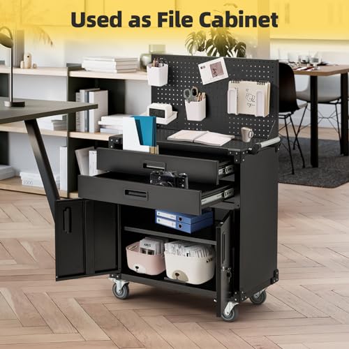 71" Metal Garage Storage Cabinet with Drawers and Wheels Rolling Tool Chest Cabinet with Pegboards