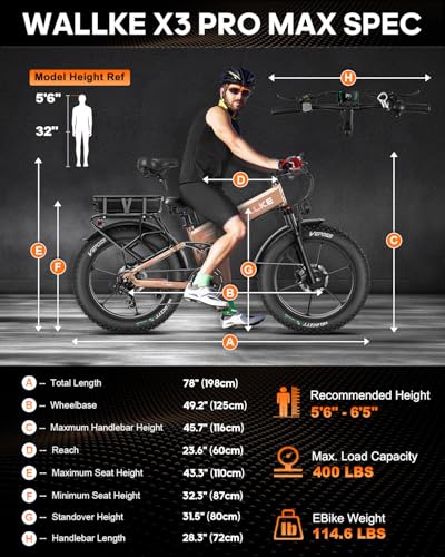 W Wallke Actual 2800W Dual Motor Folding Mountain Electric Bike, 48V 44Ah Battery 170 Mile,26" Fat Tire 35MPH Fast Adult Ebike