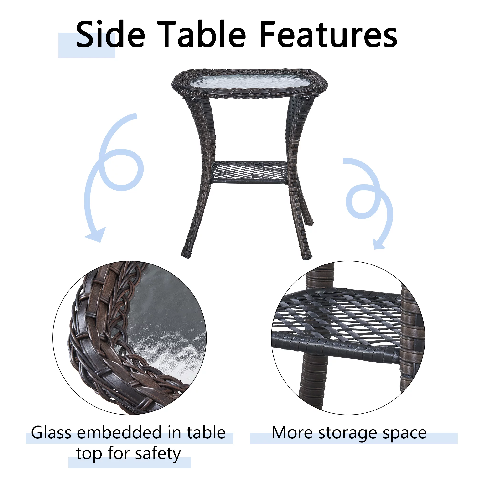 PARKWELL 3-Piece Outdoor Swivel Gliders with Side Table - Patio Wicker Bistro Furniture Set for Porch Deck Backyard