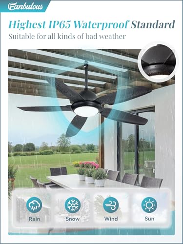42 Inch Waterproof Outdoor Ceiling Fan with Lights and Remote,IP65 Hanging Gazebo Fan with 3CCT 6-Speed DC Motor