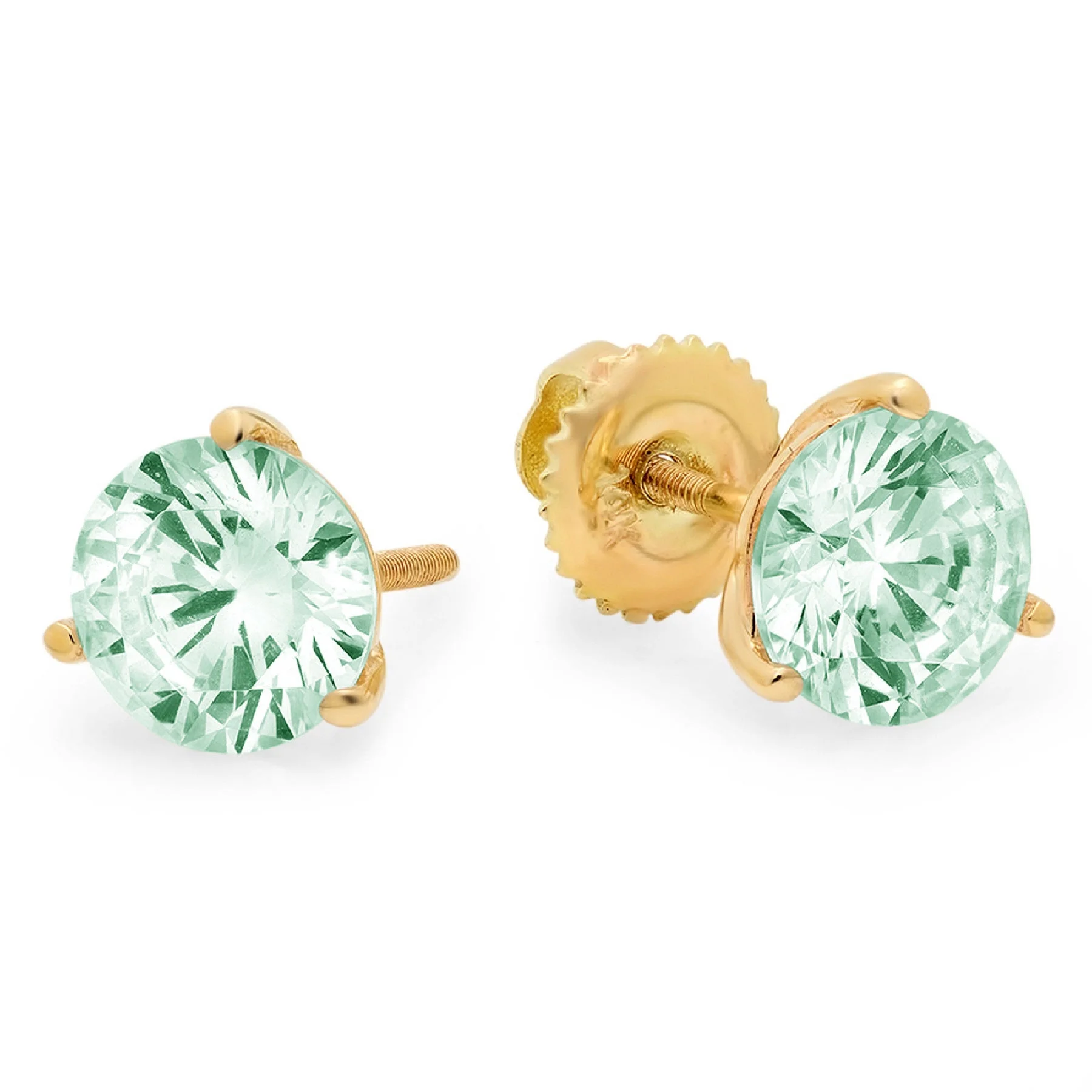 4 ct round cut studs blue moissanite 18k yellow gold earrings screw back