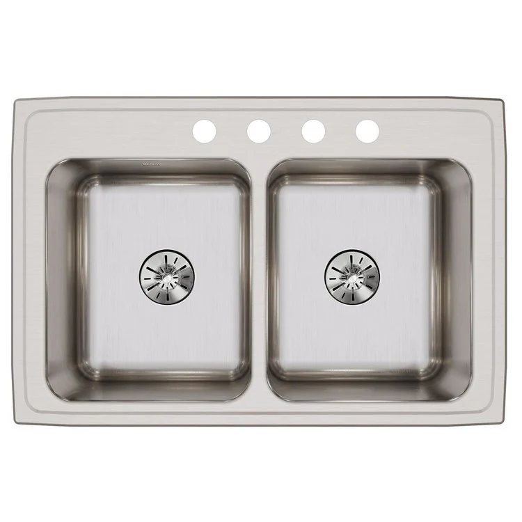 Kitchen Sink Lustertone Classic 33 x 22 Inch Double Bowl Equal with Perfect Drain 4 Hole Lustrous Satin Drop-In 10-1/8 Inch