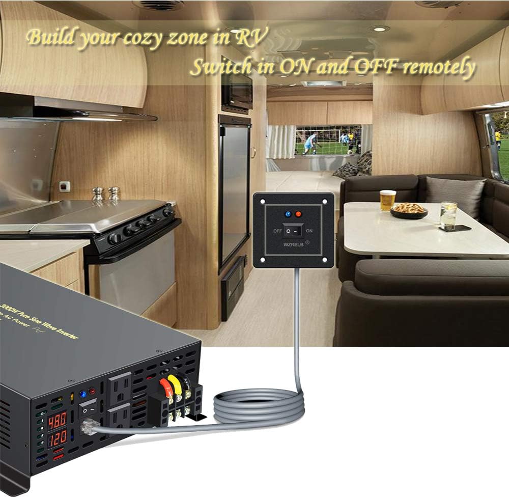 WZRELB Power Inverter Pure Sine Wave 3000Watt 48V DC to 110V 120V with Remote Control Dual AC Outlets and AC Hardwire Port Solar Power Inverter