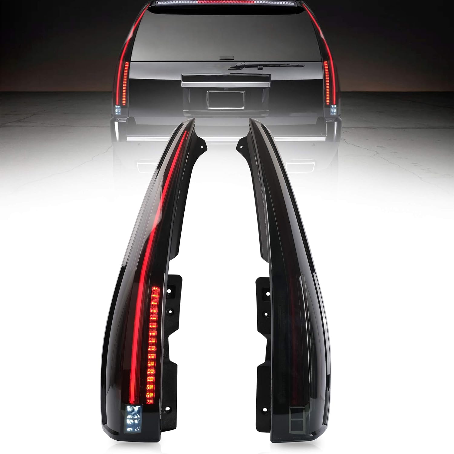 VLAND Tail lights Assembly Fit for 2007-2014 Cadillac Escalade / Escalade ESV, TailLight 6 Holes For 5 Pins Plug with Red Turn Signal