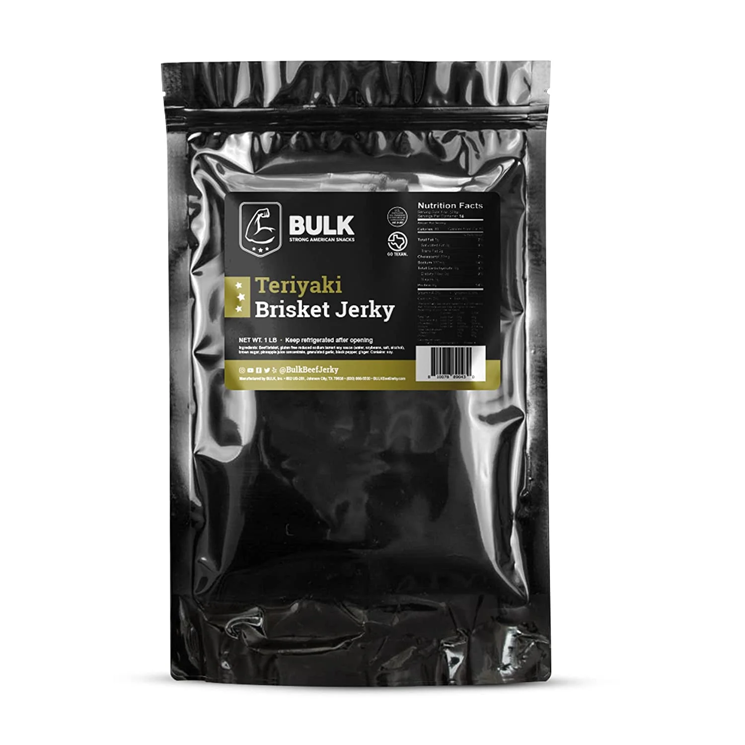 BULK Beef Jerky All Natural Brisket Dried Beef, Low Fat and Calorie Snacks, Teriyaki, 5lb