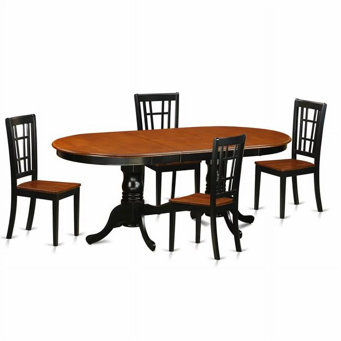 Dining Room Set - Table with 6 Solid Wood Chairs, Black & Cherry - 5 Piece