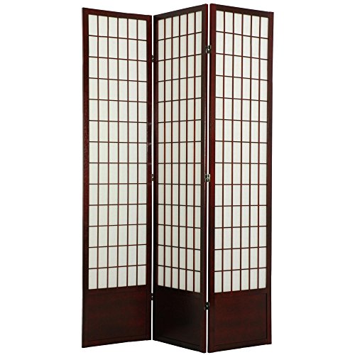 Red Lantern 7 ft. Tall Window Pane Shoji Screen-White-3 Panels Room Divider