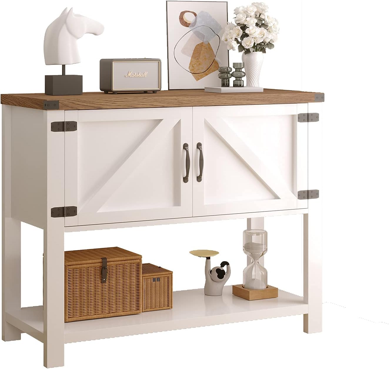 Farmhouse Buffets & Sideboards, Kitchen Buffet Storage Cabinet Accent Coffee Bar Cabinet, Rustic Sideboard with 2 Doors and Storage Shelf