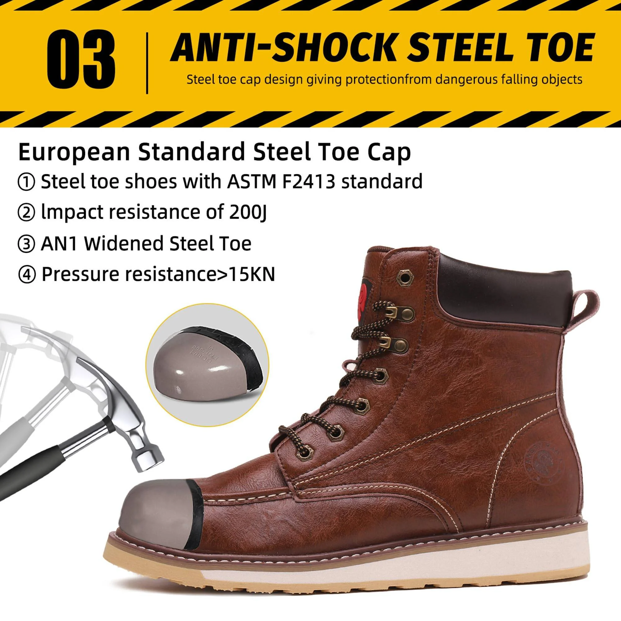 ANGRYRAM Work Boots for Men Steel Toe Boots,Waterproof Slip Resistant Industrial & Construction Work Boots - Curated Treasures Market