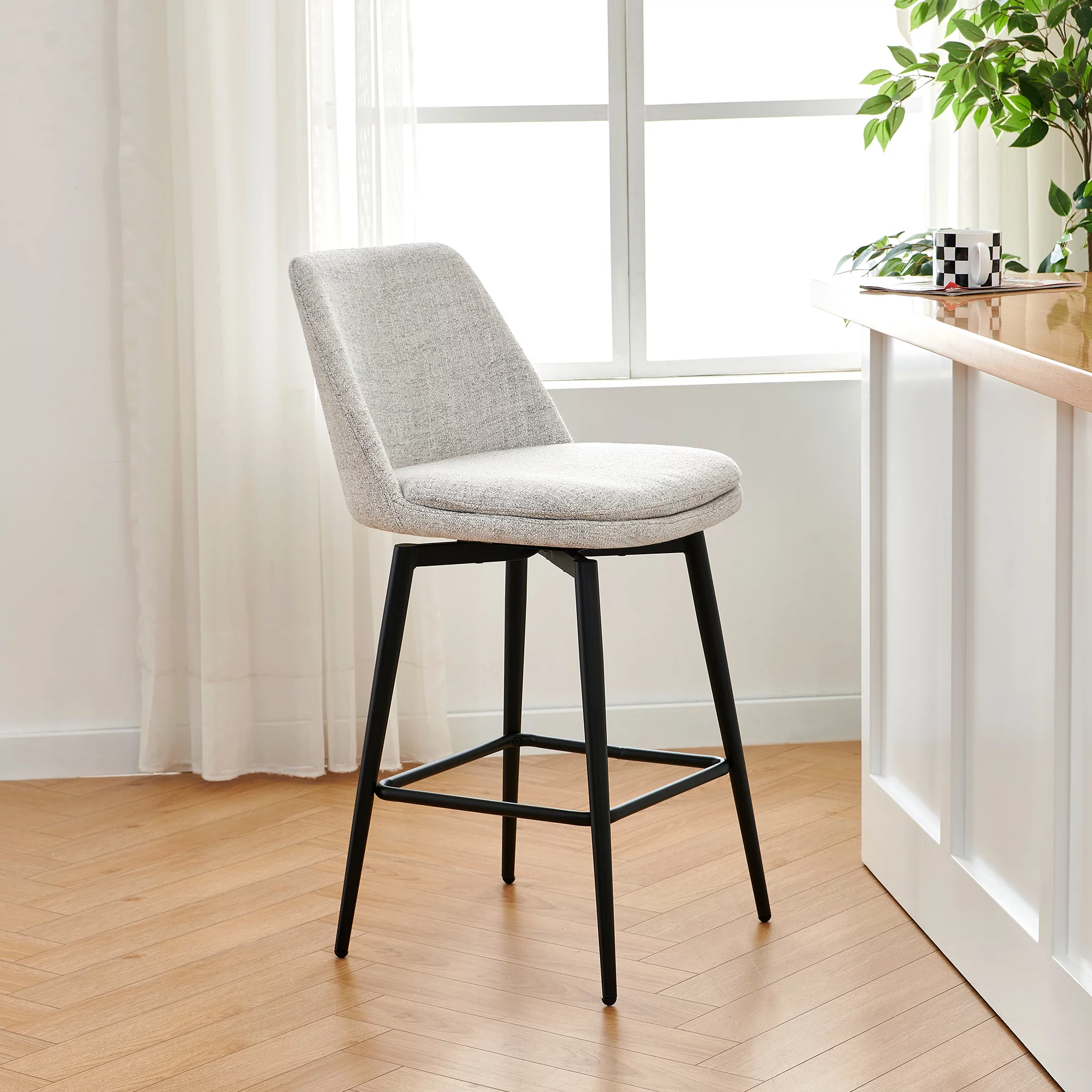 CHITA 27 inch Counter Height Swivel Bar Stools Low Back Set of 2, Metal Base, Faux Leather in Cloud