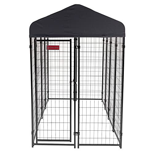 Stay Series 4 by 4 by 4.3 Feet Studio Jr. Black Powder Coat Steel Frame Outdoor Dog Kennel with Waterproof Canopy Roof and Gate Door, Khaki