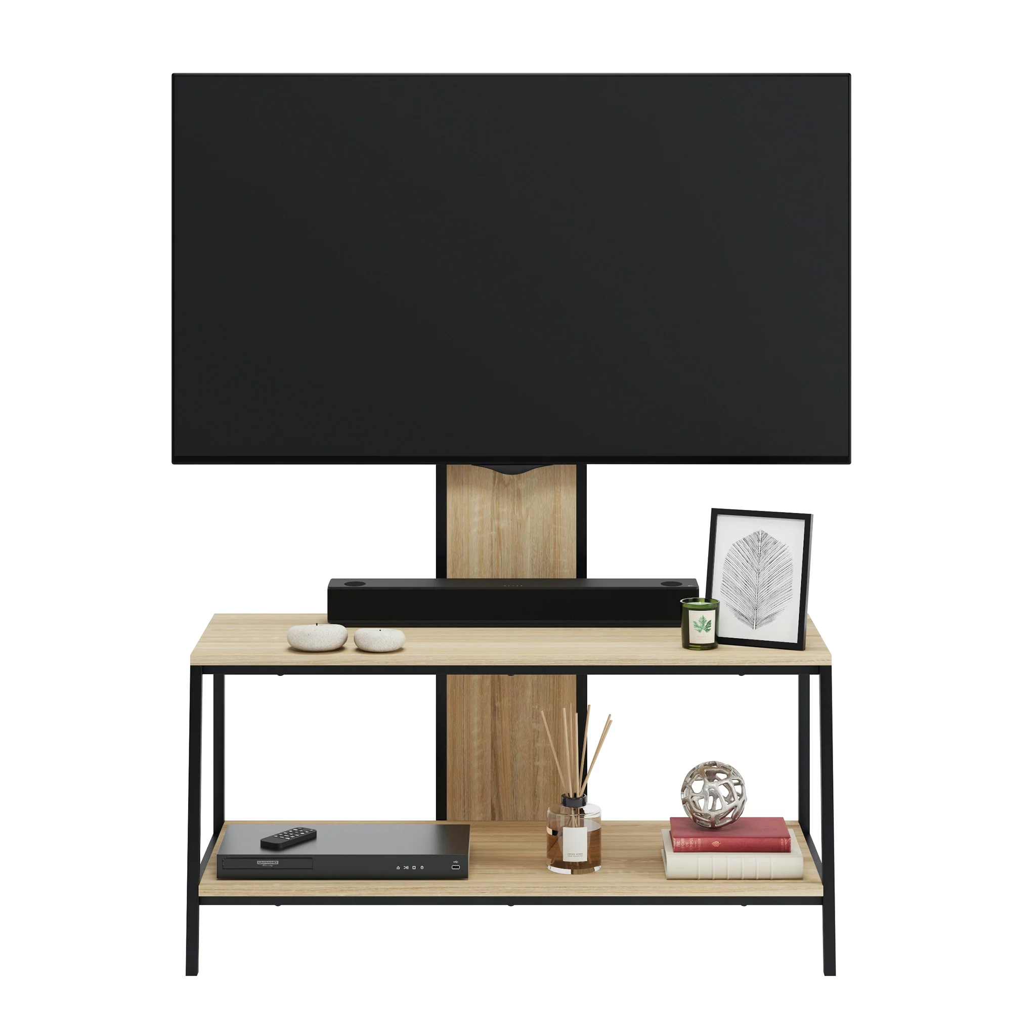 Sauder North Avenue Wood & Metal 2-Shelf TV Stand with Mount for TVs up to 50", Charter Oak Finish