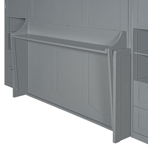 Queen Size Murphy Bed Wall Bed with Desk and Closet,Drawers and Shelves,for Small Spaces Studio Study Office Guest Room Use (Gray#Desk, Queen)