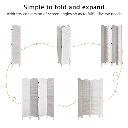 Room Divider Freestanding Folding Pegboard Privacy Screen | 4-Panel Display Stand for Jewelry, Craft Shows, Retail | Natural Wood