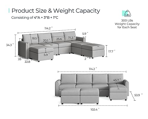 LINSY HOME Modular Sectional Sofa, Convertible U Shaped Sofa Couch with Storage, Memory Foam, Modular Sectionals with Ottomans