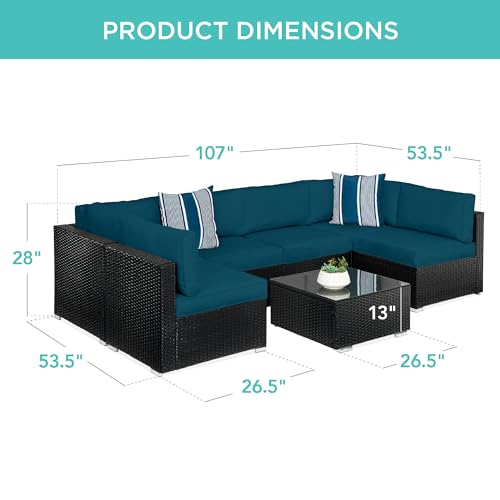 Best Choice Products 7-Piece Modular Outdoor Sectional Wicker Patio Conversation Set w/ 2 Pillows, Coffee Table, Cover Included - Gray/Navy