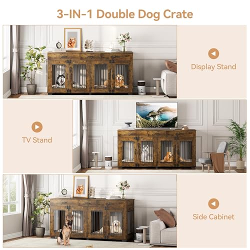 Dog Crate Furniture for 2 Dogs, 71'' XXL Indoor Dog Kennel with 3 Drawers and Removable Room Divider
