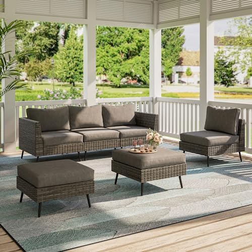 LAUSAINT HOME Outdoor Patio Furniture, 8 Piece Outdoor Sectional Sofa PE Rattan Wicker Patio Conversation Sets