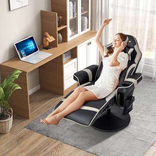 Goplus Massage Gaming Chair, Racing Style Gaming Recliner w/Adjustable Backrest and Footrest