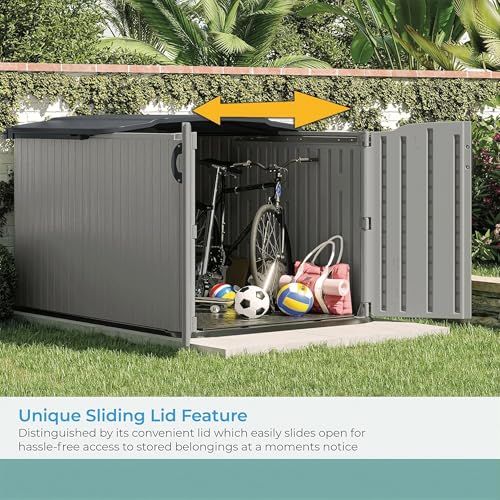 Suncast Glidetop Horizontal Outdoor Storage Shed with Pad-Lockable Sliding Lid and Doors, All-Weather Shed for Yard Storage