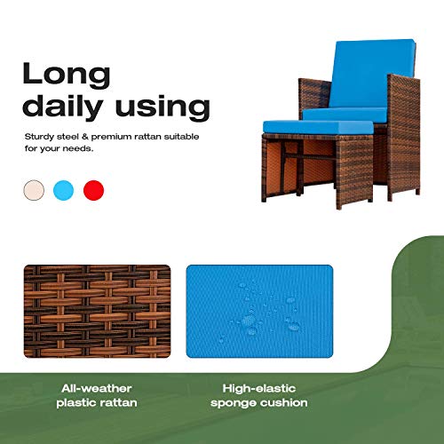 Devoko 9 Pieces Patio Dining Sets Outdoor Space Saving Rattan Chairs with Glass Table Patio Furniture Sets Cushioned Seating and Back Sectional