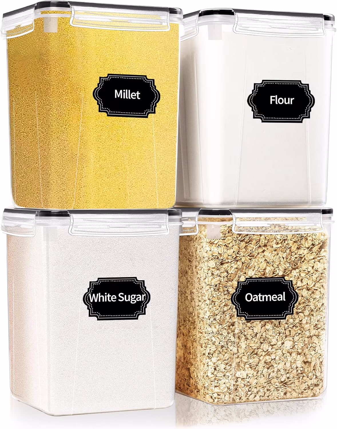 4 Pack Large Airtight Food Storage Containers with Lids (5.2L/176oz), Plastic Kitchen and Pantry Organizer Containers for Storing Cereals