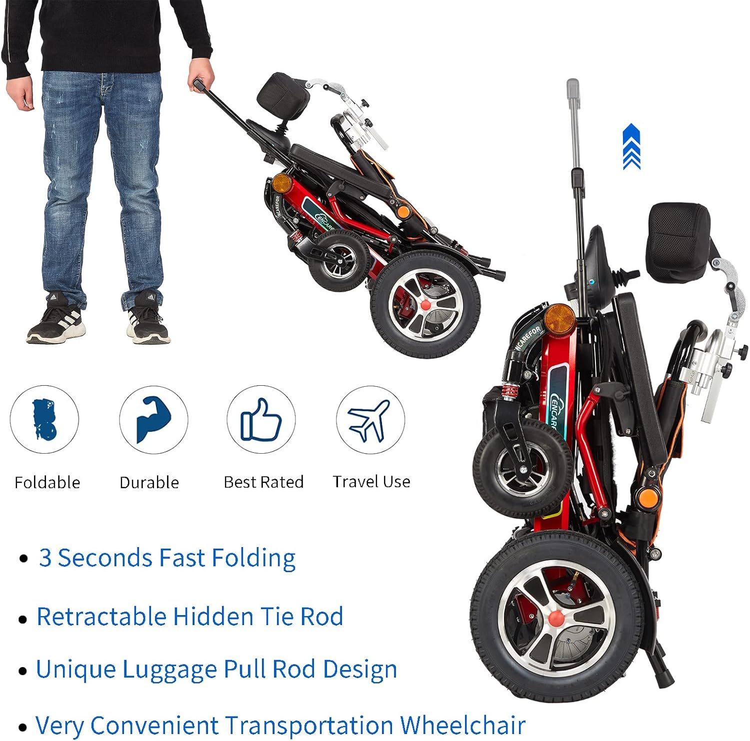 ENCAREFOR 600W Remote Control Electric Wheelchair, Reclining Portable Folding Power Wheelchair,Aluminum Alloy Lithium Battery Powerful Wheelchair