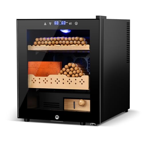 Cigar Electric Humidor, 35L 250 Counts Large Capacity Thermostatic Electric Cigar Cooler Cabinet with Digital LED Screen, Safety Lock