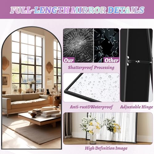 Full Length Mirror, 76"x34" Arched Floor Mirror Freestanding, Floor Standing Full Body Mirror with Stand for Bedroom