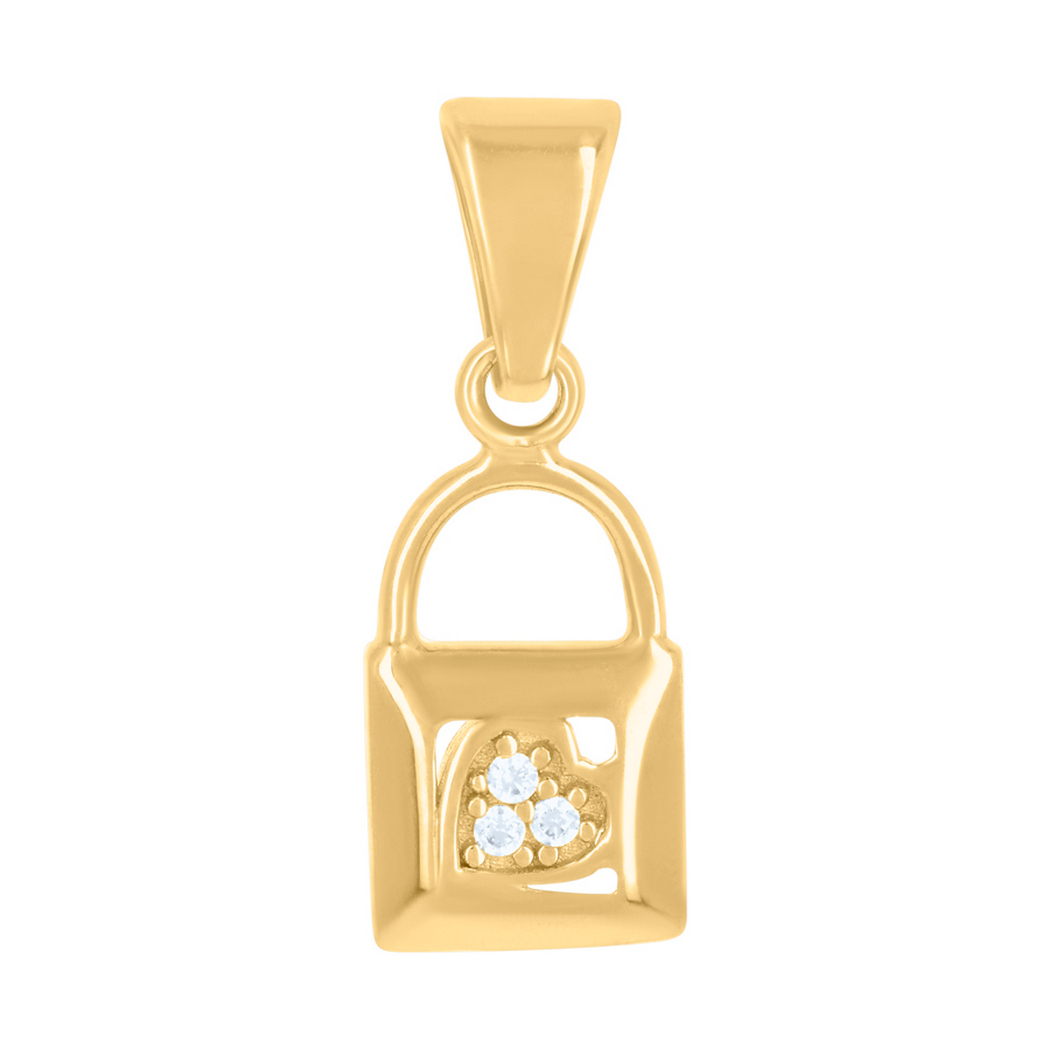 14k Yellow Gold Womens CZ Cubic Zirconia Simulated Diamond Lock Charm Pendant Necklace Measures 18.7x6.7mm Wide Jewelry