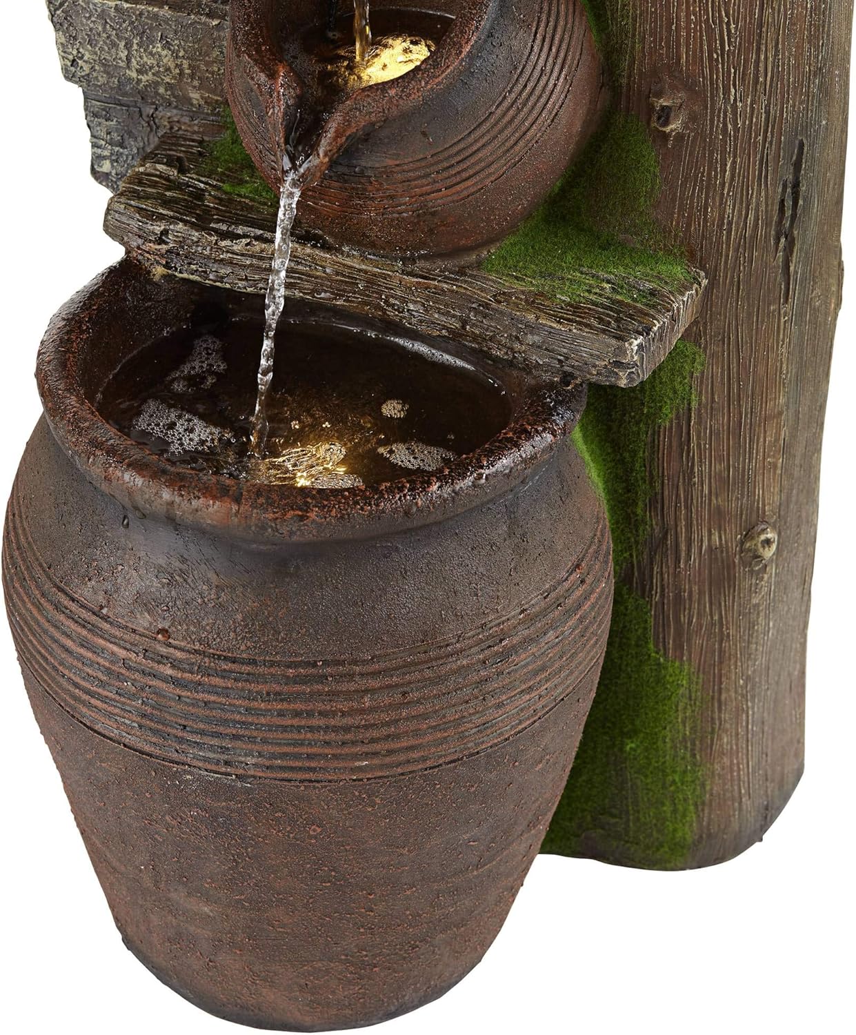 Four Pot Rustic Outdoor Floor Water Fountain 39 1/4" High with LED Light Cascading Decor for Garden Patio Backyard Deck Home Lawn Porch House