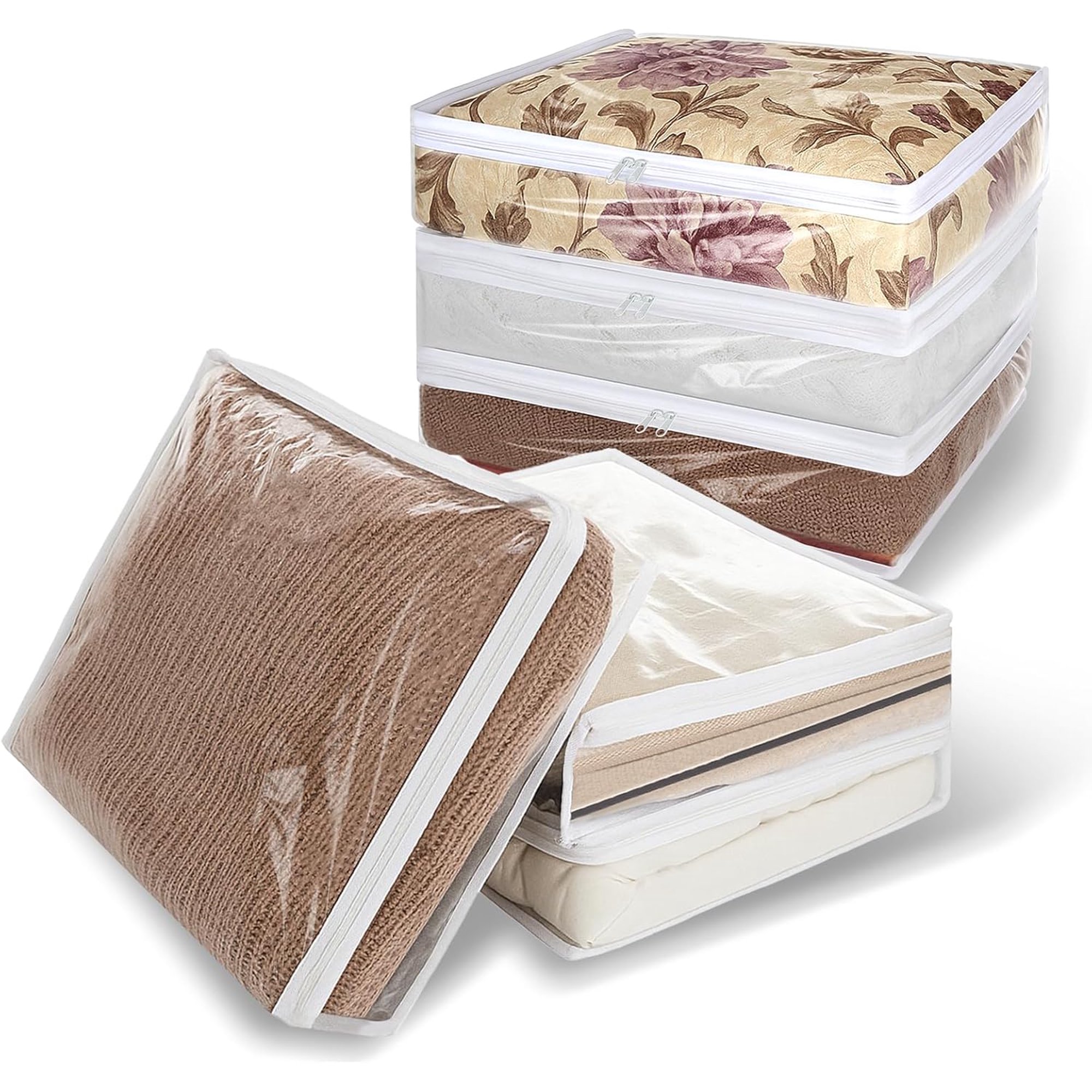 10 Packs Clear Zippered Storage Bags Durable Plastic Sweater Clothing Organizer Under Bed Closet Containers Bins for Blankets Clothes Bedsheets