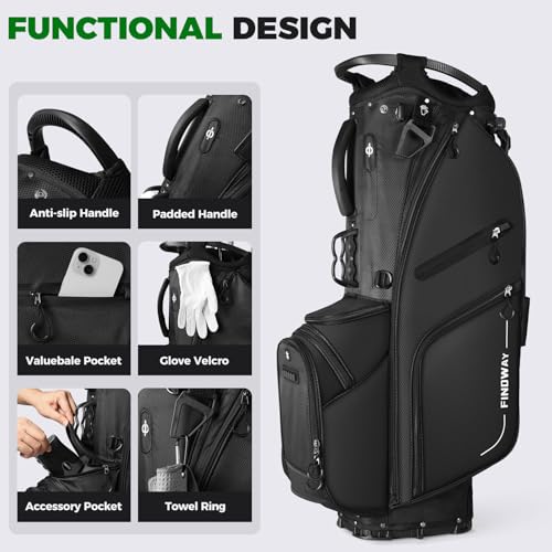 Findway 14 Way Golf Stand Bag, Lightweight Golf Bag with Stand for Men Women, Golf Club Carry Bag with Dual Strap, Full Length Dividers