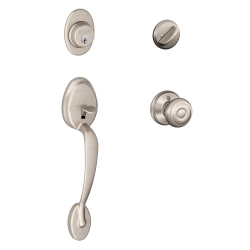 Schlage F60 V PLY 505 605 Plymouth Front Entry Handleset with Plymouth Knob, Deadbolt Keyed 1 Side, Bright Brass