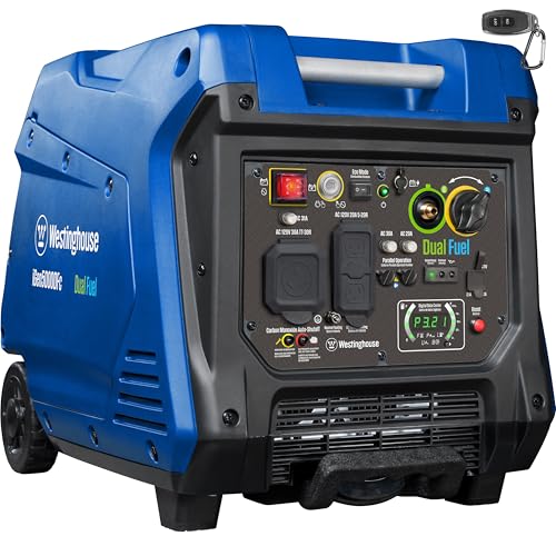 Westinghouse 5000 Peak Watt Super Quiet Dual Fuel Portable Inverter Generator, Wheel & Handle Kit, Gas & Propane Powered, RV Ready, CO Sensor