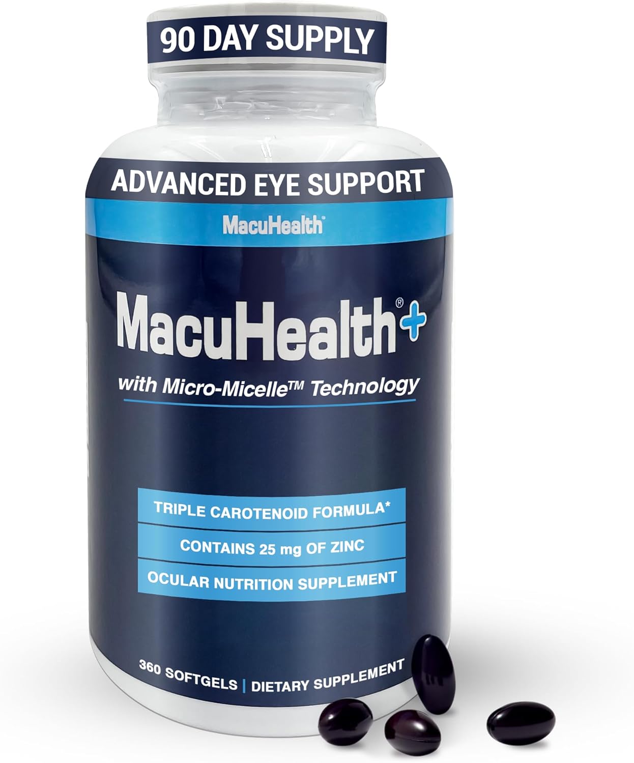 Macuhealth Plus+ Eye Vitamins Supplement for Adults - 90 Day Supply with Lutein, Zeaxanthin, and Meso-Zeaxanthin - Unflavored, Vitamin for Eyes