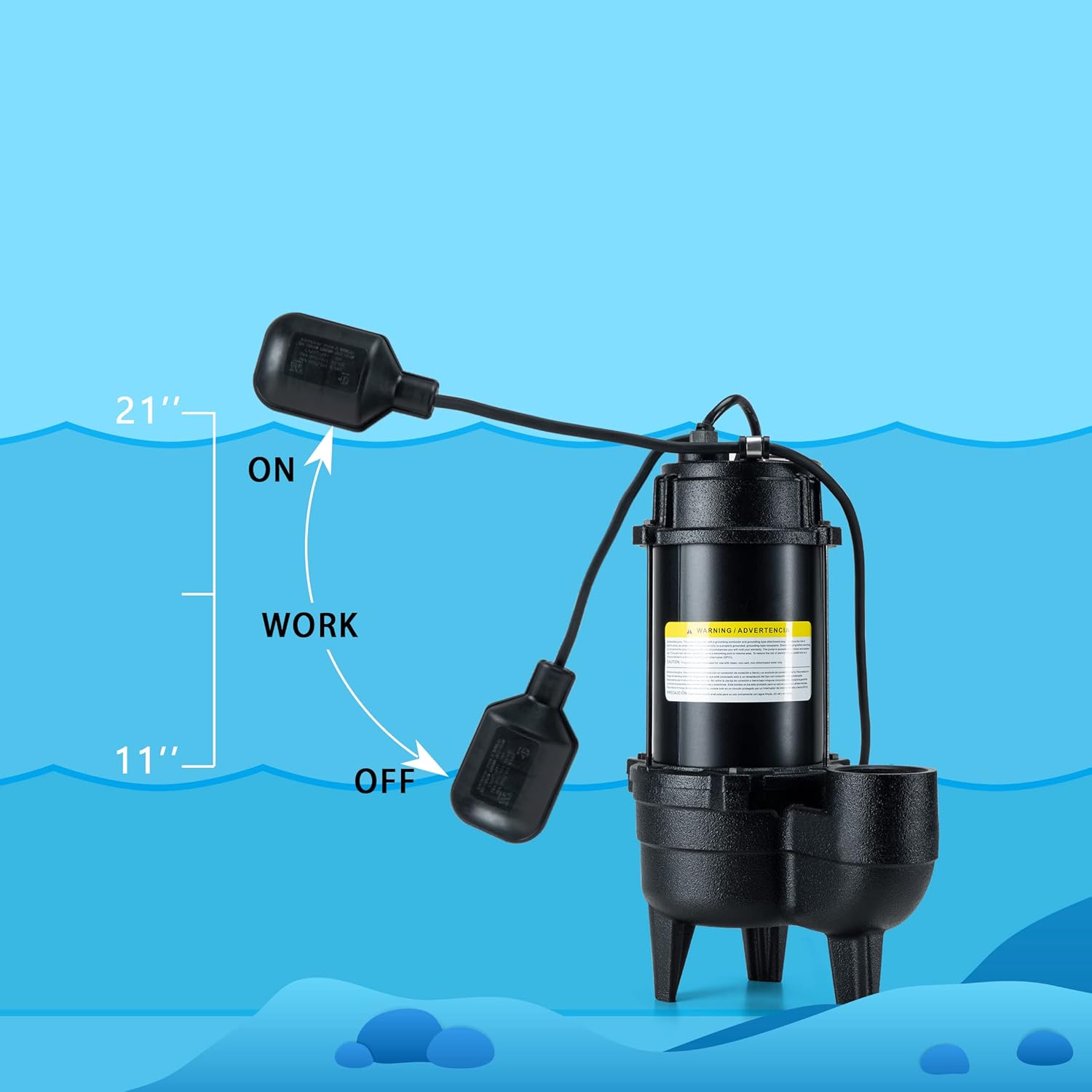 RainBro 1/2 HP Cast iron submersible sewage pump with 10 ft. piggy back tether float switch，Model# CSE050