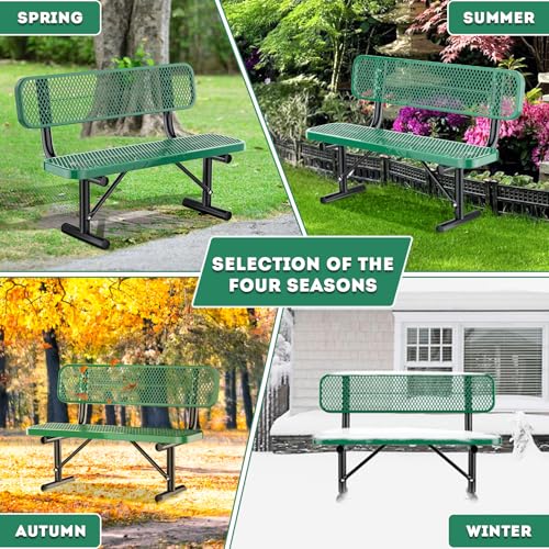 8FT Heavy Duty Park Bench with Back Portable Frame, Outdoor Metal Park Bench with Backrest, Steel Mesh Outdoor Bench for Garden, Lawn, Patio, Porch