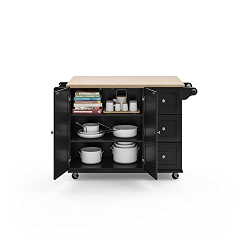 Homestyles Dolly Madison Off-White Mobile Kitchen Island Cart with Wood Drop Leaf Breakfast Bar