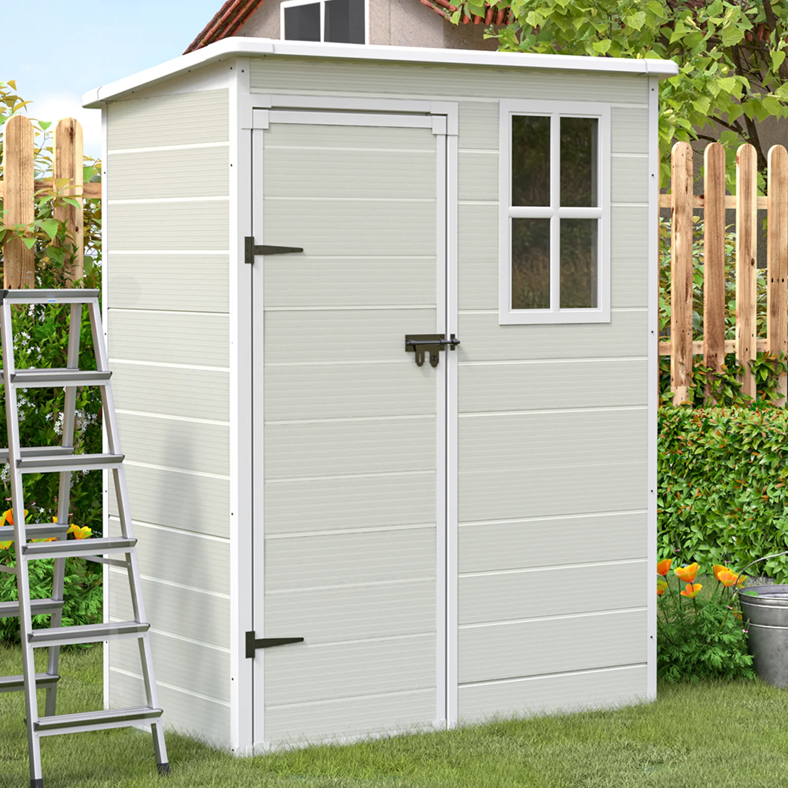 ECOPATIO Outdoor Storage Shed 5x3 FT, Resin Garden Shed for Bike, Garbage Can, Tool