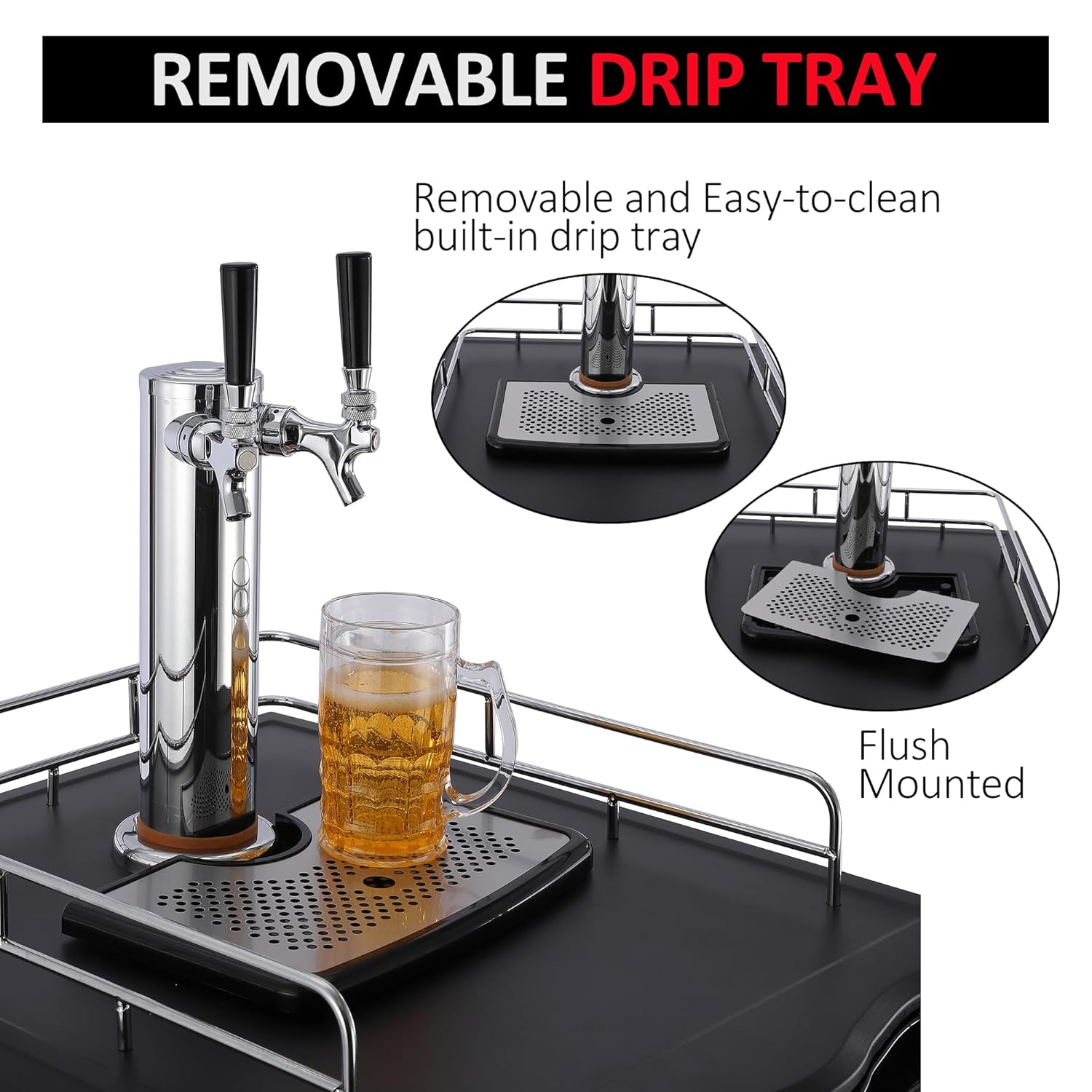 Beer Kegerator, Dual Tap Draft Beer Dispenser, Full Size Stainless Steel Keg Refrigerator With Drip Tray, CO2 Cylinder