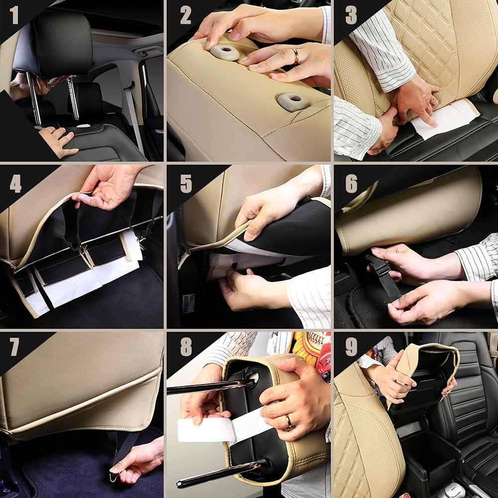 GIANT PANDA Pu Leather Car Seat Covers Full Set Custom Fit for Honda CRV 2017 2018 2019 2020 2021 2022- (Black)