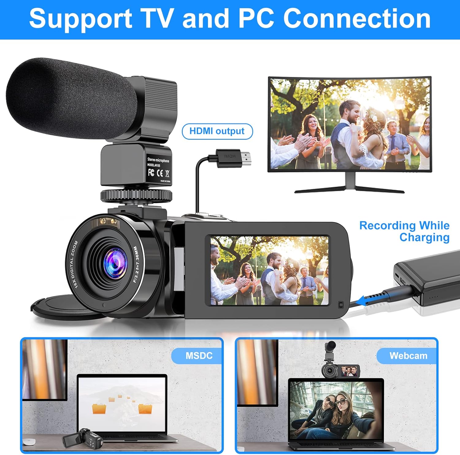 Video Camera Camcorder 2.7K Ultra HD YouTube Vlogging Camera 36MP IR Night Vision Digital Camera Recorder 16X Digital Zoom 3 inch IPS Touch Screen