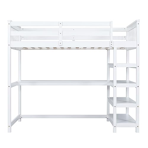 Harper & Bright Designs Full Loft Bed with Desk and Wardrobe,Solid Wood Loft Bed Frame Full with Storage Drawers for Kids Teens Adults