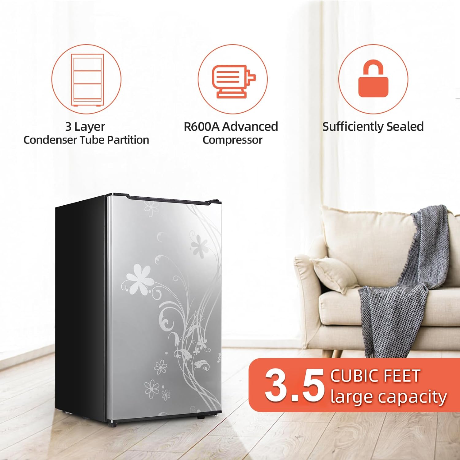3.5 Cu.ft Compact Upright Freezer with Reversible Single Door