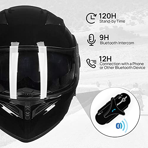 ILM Bluetooth Motorcycle Helmet Modular Flip up Full Face Dual Visor Mp3 Intercom FM Radio DOT Model 902BT(Matte Black, Large)